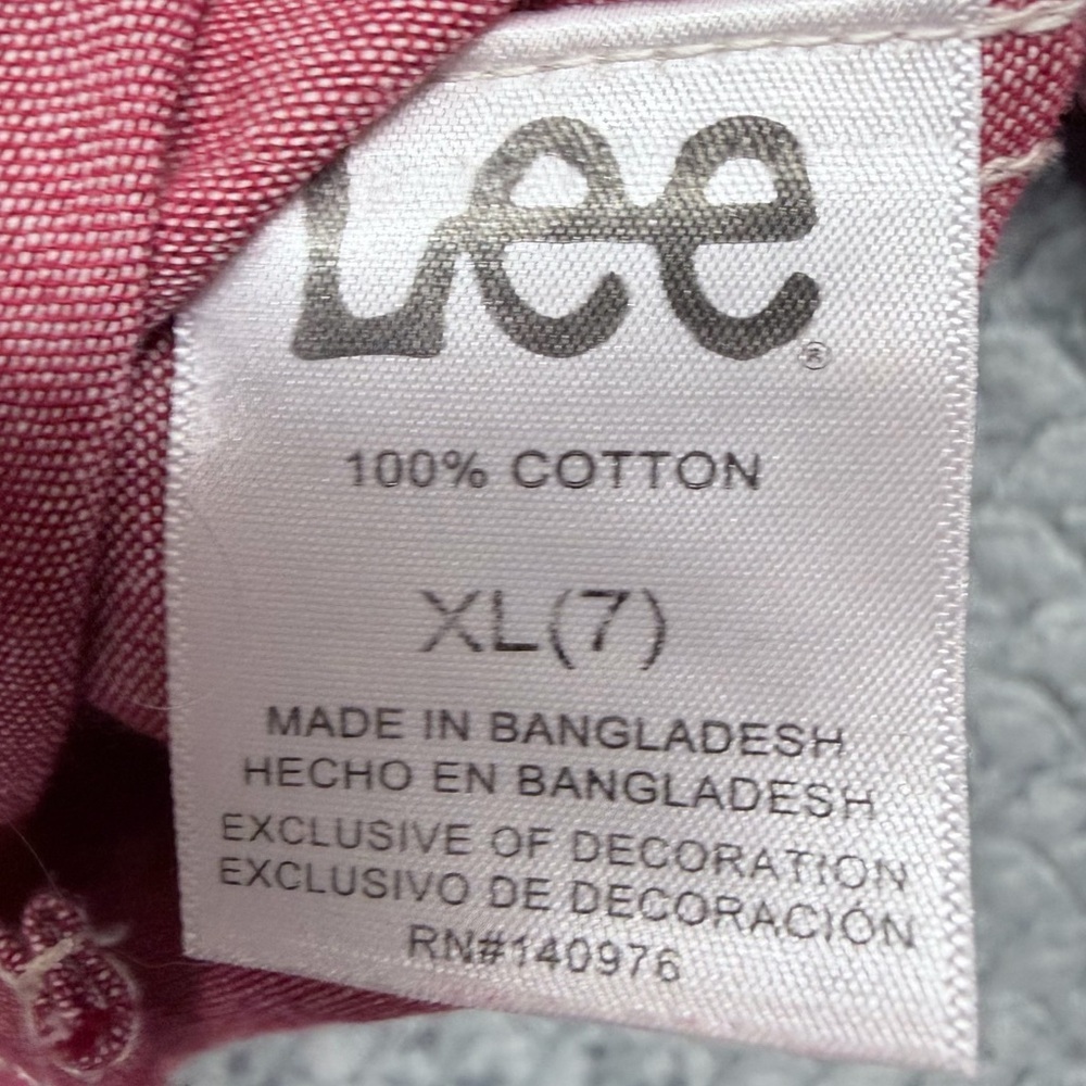 Lee Boys Red Chambray Long Sleeve Button-Down Shirt Size XL (7) - Picture 7 of 8